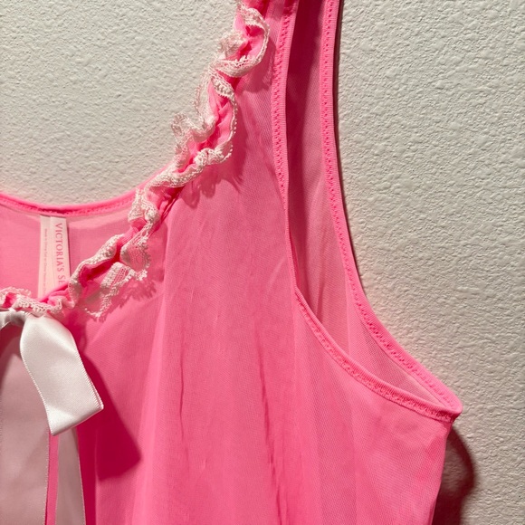 Victoria’s Secret Pink Chemise Nightie Size L Ruffle Trim Lingerie Sheer - Picture 5 of 11